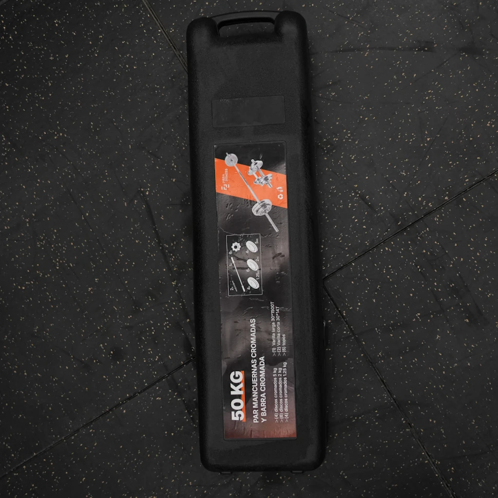 Set de barra + mancuernas cromadas 50 kg